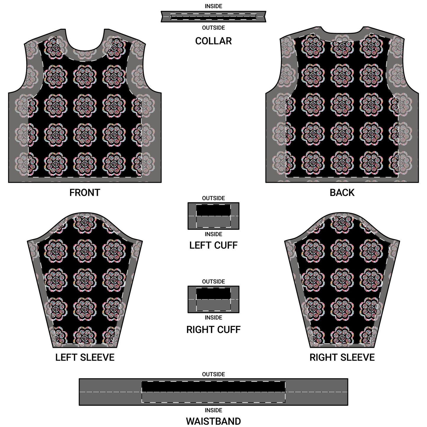 BLACK - Hmong Floral Unisex Crew Neck Sweater (AOP)