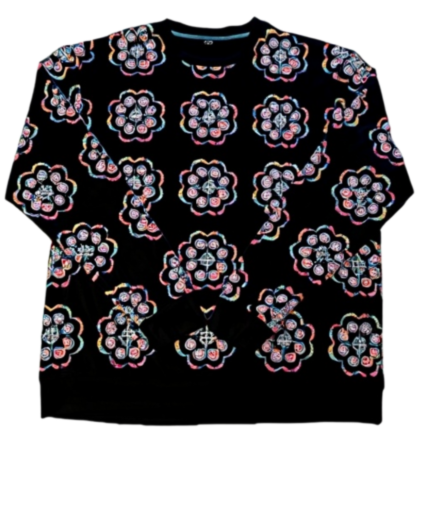 BLACK - Hmong Floral Unisex Crew Neck Sweater (AOP)